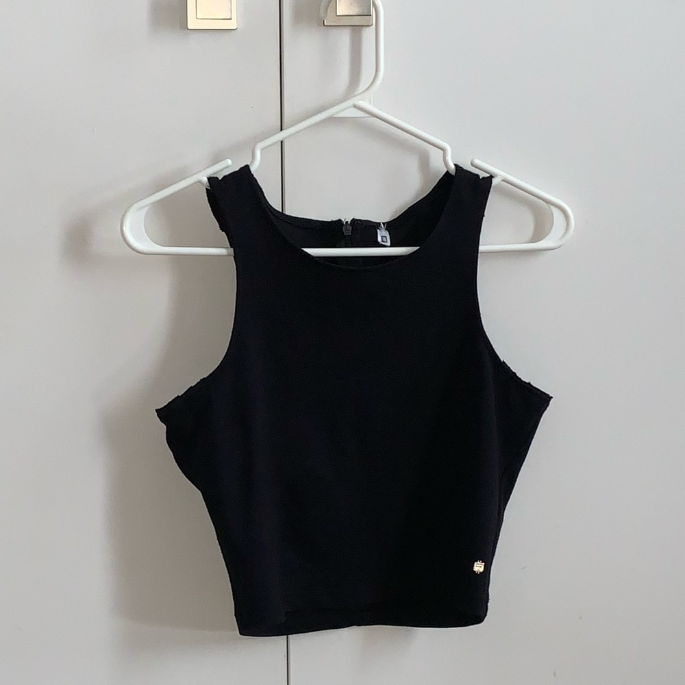 2/$50 Fabletics Cut-Out Cropped Black Workout Tank Top